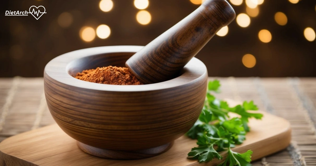 Za’atar Spices: Essential recipe for Flavor and health 5 A wooden mortar and pestle grinding zatar spices